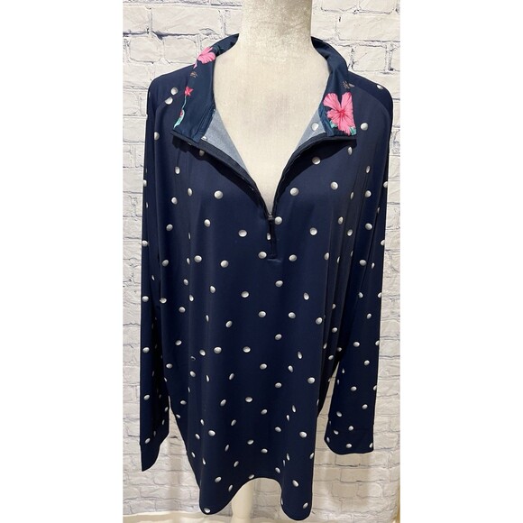 Birdie Bound Men's Polka Dot Navy Quarter Zip Golf Shirt Long Sleeves 2XL - Picture 1 of 7